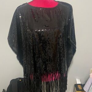Colleen Lopez black sequin poncho top XS
